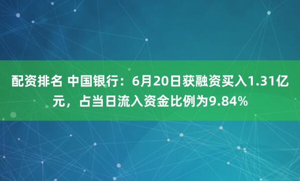 配资排名 中国银行：6月20日获融资买入1.31亿元，占当日流入资金比例为9.84%
